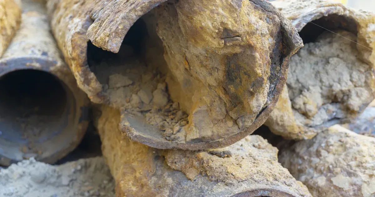 Secciones de tuberías de fierro fundido de alcantarillado cortadas